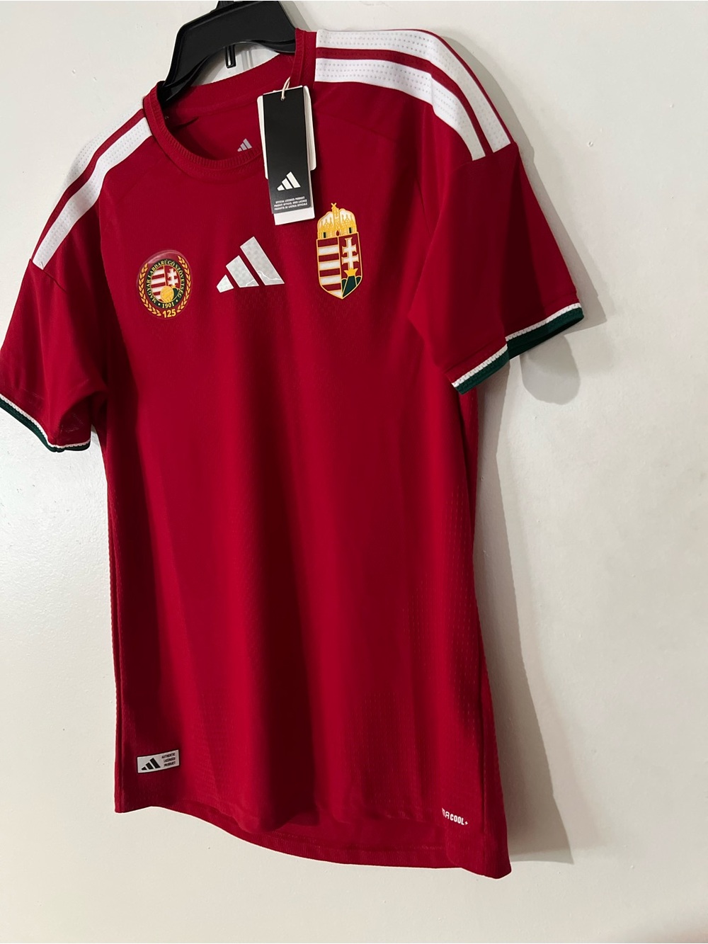 adidas Red Hungary National Team Soccer Jersey with White Stripes